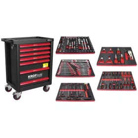   KROFtools SZERSZÁMkocsi ( SZEKRÉNY )   7 FIÓKOS 160 RÉSZES, fekete (8621)