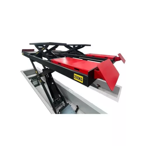KROFtools Kettős ollós futóműállító emelő 3,5 t, 4000 mm-es platformmal és LED-világítással (9824)