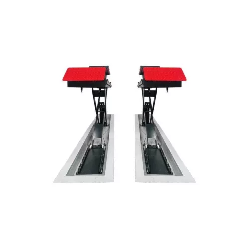 KROFtools Kettős ollós futóműállító emelő 3,5 t, 4000 mm-es platformmal és LED-világítással (9824)