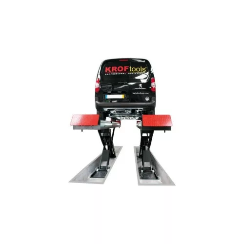 KROFtools Kettős ollós futóműállító emelő 3,5 t, 4000 mm-es platformmal és LED-világítással (9824)