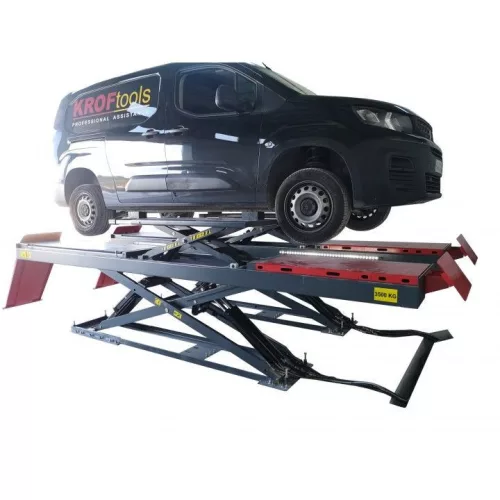KROFtools Kettős ollós futóműállító emelő 3,5 t, 220–1860 mm, LED világítással (9832)