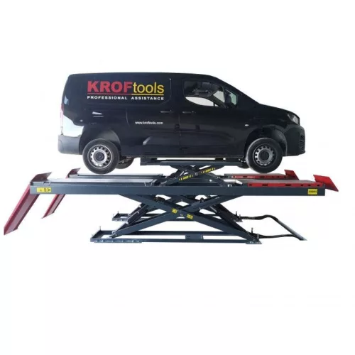 KROFtools Kettős ollós futóműállító emelő 3,5 t, 220–1860 mm, LED világítással (9832)
