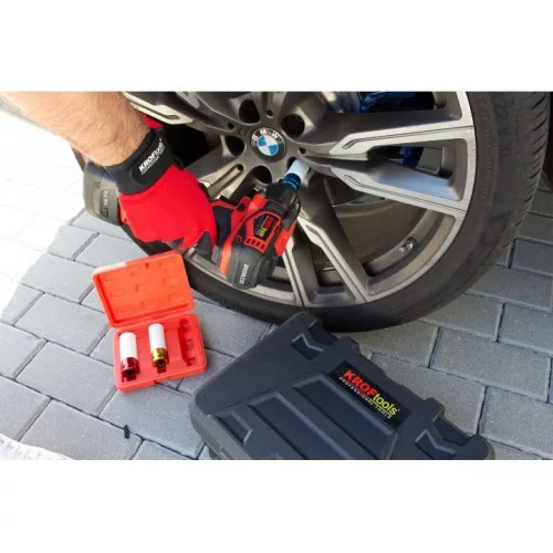 KROFtools  Akkumulátoros ÜTVECSAVAROZÓ 1/2"-OS 400 Nm + SARKCSISZOLÓ KÉSZLET - 18 V,  115 mm , készlet 4 Ah akkuval + töltővel(9910)