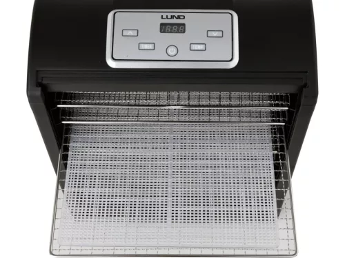 LUND Élelmiszer-aszaló 9 rozsdamentes acél tálcával és időzítővel, 35–70 °C, 600–700 W (68273)