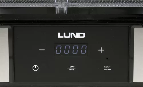 LUND Aszalógép gyümölcshöz, zöldséghez, gombához és húshoz, 5 rozsdamentes tálcával, 380 W, 35–75 °C (68281)