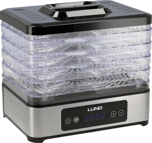 LUND Aszalógép gyümölcshöz, zöldséghez, gombához és fűszernövényhez, 5 tálcás, 400 W, 35–70 °C (68284)