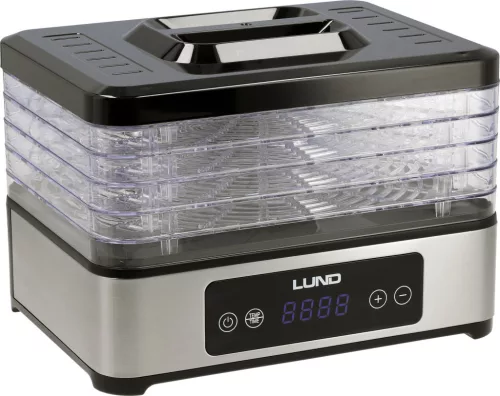 LUND Aszalógép gyümölcshöz, zöldséghez, gombához és fűszernövényhez, 5 tálcás, 400 W, 35–70 °C (68284)