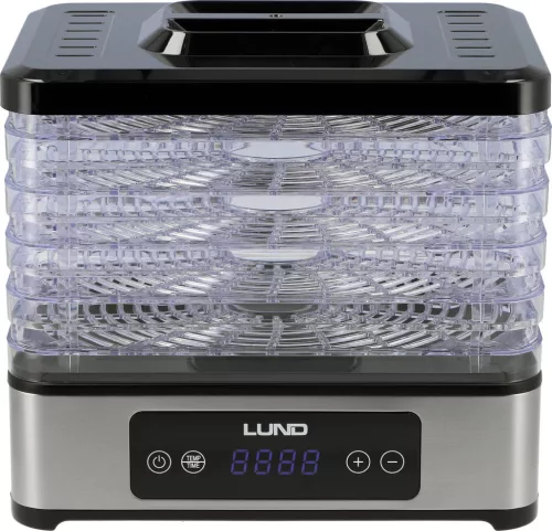 LUND Aszalógép gyümölcshöz, zöldséghez, gombához és fűszernövényhez, 5 tálcás, 400 W, 35–70 °C (68284)