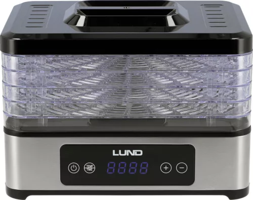 LUND Aszalógép gyümölcshöz, zöldséghez, gombához és fűszernövényhez, 5 tálcás, 400 W, 35–70 °C (68284)