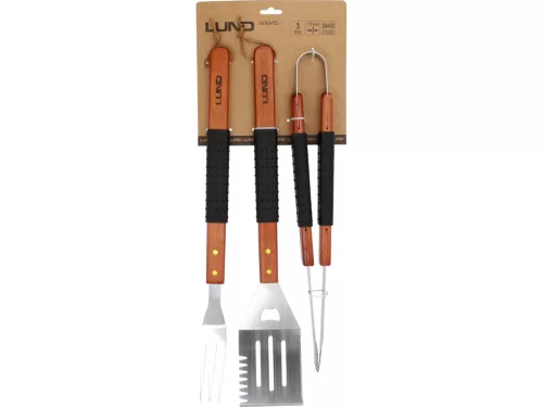 LUND Grill fogó készlet 3 részes, fa fogantyú (99845)
