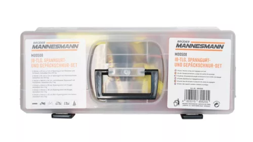 Mannesmann Spanifer és csomagrögzítő készlet, 18 részes, 340 kg teherbírásig, gumipók készlet (M00508)