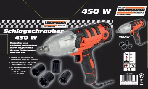Mannesmann Elektromos ütvecsavarozó 230 V, 450 W, 320 Nm, 4 db CrV kerékcsavar dugókulccsal (M01728)