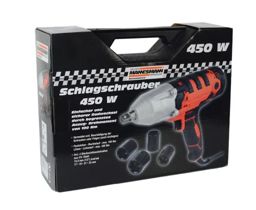 Mannesmann Elektromos ütvecsavarozó 230 V, 450 W, 320 Nm, 4 db CrV kerékcsavar dugókulccsal (M01728)