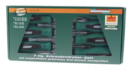 Mannesmann Csavarhúzó készlet PH, PZ és lapos csavarhúzókkal, mágneses heggyel, 7 részes (M11115)
