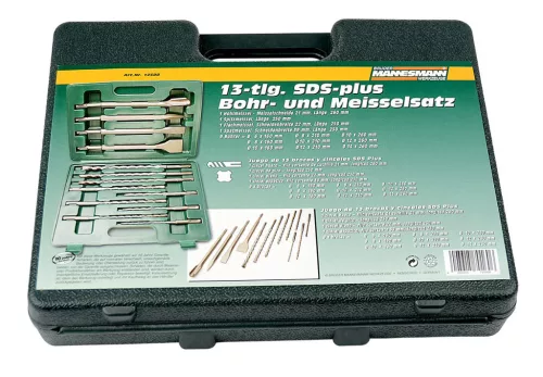 Mannesmann SDS-Plus fúró- és vésőkészlet betonhoz és falazathoz, 6–14 mm, 13 részes (M12588)