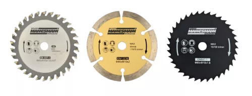 Mannesmann Mini körfűrész 600 W, 85 mm, 25 mm vágásmélység, 3 fűrészlappal (M12891)