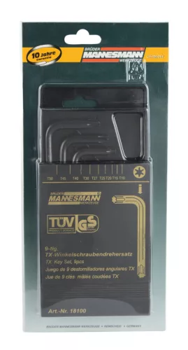 Mannesmann Torx kulcskészlet T10–T50, L alakú kivitelben, 9 részes (M18100)