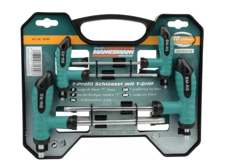 Mannesmann Torx kulcskészlet T-markolattal, 8 részes, T10–T50, S2 acél (M18198)