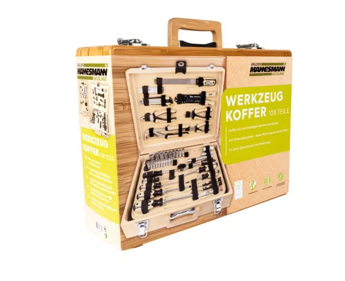 Mannesmann Szerszámkészlet FSC-tanúsított bambusz kofferben, 108 részes, 1/4” és 3/8” (M29002)