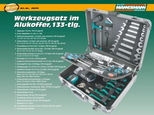 Mannesmann Szerszámkészlet alumínium kofferben 133 részes, CrV acél szerszámokkal (M29079)