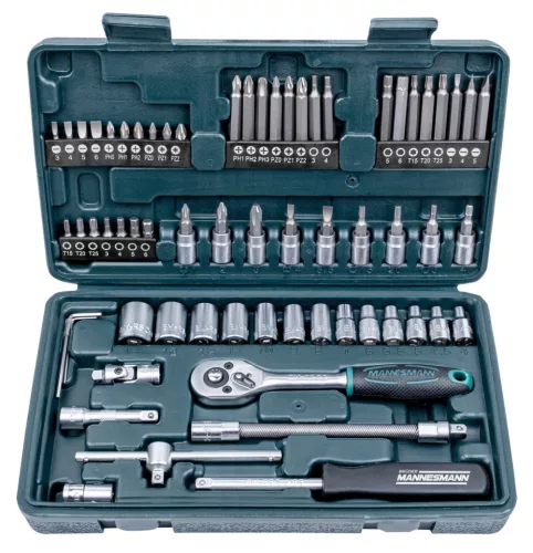Mannesmann Dugókulcs és bitkészlet 1/4” meghajtással, 4–14 mm, 65 részes (M29165)