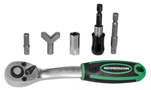 Mannesmann Bitkészlet racsnis hajtószárral, 81 részes, 1/4”, műanyag kazettában (M29715)