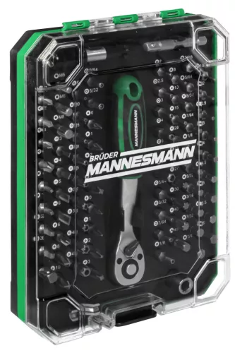 Mannesmann Bitkészlet racsnis hajtószárral, 81 részes, 1/4”, műanyag kazettában (M29715)