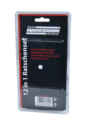 Mannesmann Racsnis csavarhúzó bit készlet 12 az 1-ben, mágneses bittartóval (M29811)
