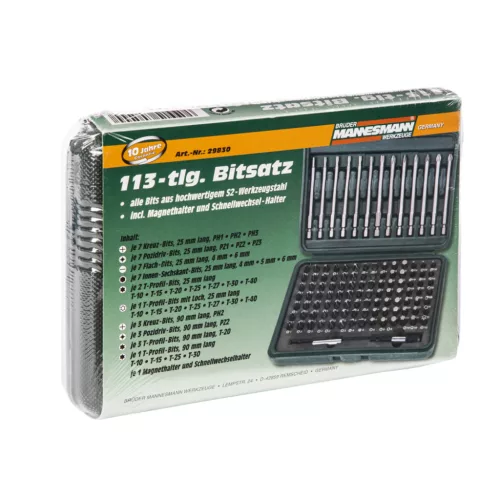 Mannesmann Bitkészlet S2 szerszámacélból, 113 részes, műanyag kazettában (M29830)