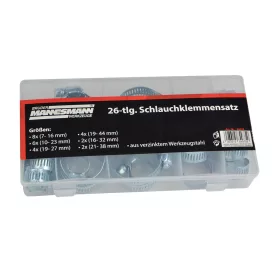   Mannesmann Tömlőbilincs készlet 7–44 mm átmérőtartománnyal, 26 részes (M60026)