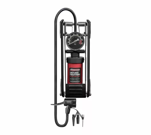 Mannesmann Lábpumpa manométerrel autóhoz és kerékpárhoz, 600 mm tömlővel, adapterkészlettel (M  001-T-PR.)