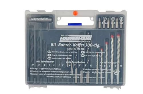 Mannesmann Fúrószár és tipli készlet 300 részes, HSS-, fa- és kőfúrókkal (M  590-300)