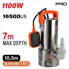   NAKAYAMA PRO ROZSDAMENTES INOX búvárszivattyú 1100W, 10,5m, 16500L/óra, szennyvízhez (NP1060)