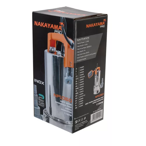 NAKAYAMA PRO ROZSDAMENTES INOX búvárszivattyú 1100W, 10,5m, 16500L/óra, szennyvízhez (NP1060)