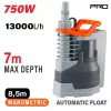 NAKAYAMA PRO Úszókapcsolós merülő tisztavíz-szivattyú 750 W, 13500 l/h, 5 mm szemcseméretig (NP1070)
