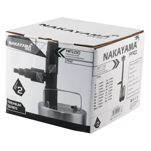 NAKAYAMA PRO Szökőkút-szivattyú rozsdamentes INOX házzal, 75 W, 2600 l/óra, 2,6 m emelőmagasság (NP1150)