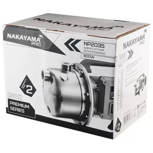 NAKAYAMA PRO Vízszivattyú öntözéshez és ház körüli vízellátáshoz 800 W, 3500 l/óra, 38 m emelőmagasság, önfelszívó (NP2035)