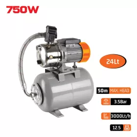  NAKAYAMA Pro Házi vízmű rozsdamentes szivattyúval, 750 W, 24 literes tartállyal, 3000 l/óra (NP2103)