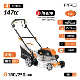   NAKAYAMA PRO Önjáró benzines fűnyíró 149 cm³, 46 cm vágásszélesség, 60 l gyűjtőkosárral (PM5465)