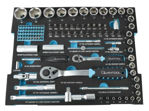 Mannesmann QUANTOOL Dugókulcs- és bitkészlet habbetétben, 118 részes, 1/4” és 1/2”, L-BOXX 102/136-hoz (Q25001)