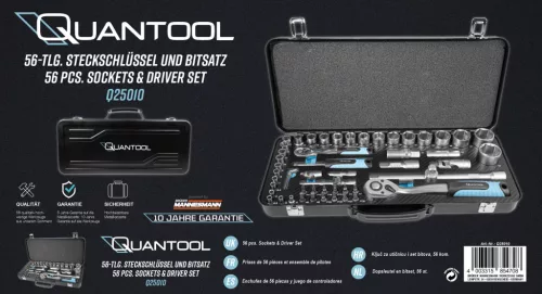 MANNESMANN QUANTOOL Dugókulcs és bit készlet 56 részes, fém kofferben (Q25010)