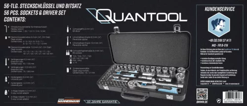 MANNESMANN QUANTOOL Dugókulcs és bit készlet 56 részes, fém kofferben (Q25010)