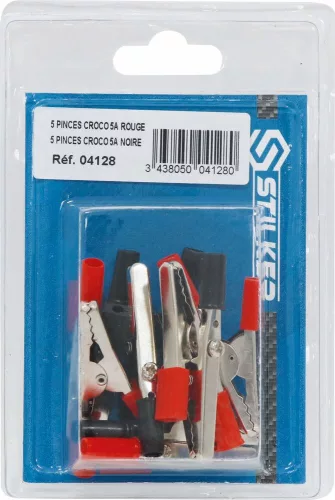 STILKER piros/fekete szigetelt krokodilcsipesz-készlet, 10 db (04128)
