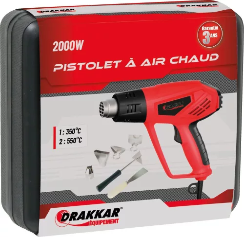 DRAKKAR hőlégfúvó kofferben, 230 V, 2000 W (05671)