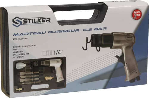 STILKER pneumatikus vésőkalapács-készlet kofferben, 8 db (06989)