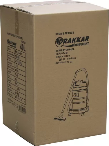 DRAKKAR száraz-nedves porszívó rozsdamentes tartállyal, 40 l, 230 V, 1200 W (07401)