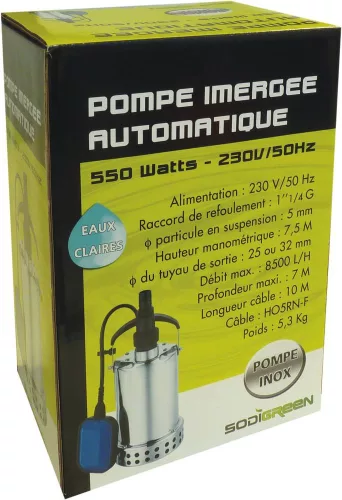 DRAKKAR rozsdamentes búvárszivattyú úszókapcsolóval, 230 V, 550 W (08134)