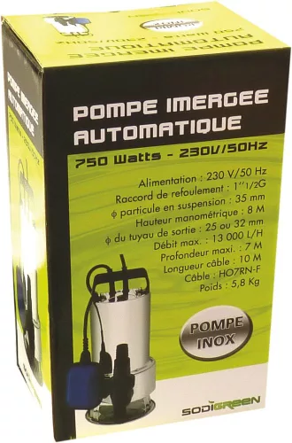 DRAKKAR rozsdamentes búvárszivattyú úszókapcsolóval, 230 V, 750 W (08144)