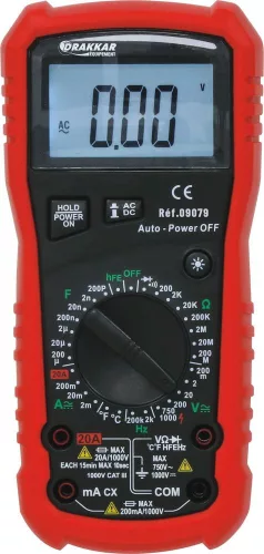 DRAKKAR digitális multiméter hőmérséklet-szondával, CAT III 1000 V (09079)