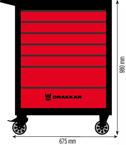 DRAKKAR 7 fiókos szerszámkocsi, piros/fekete, 675x450x980 mm (09140)